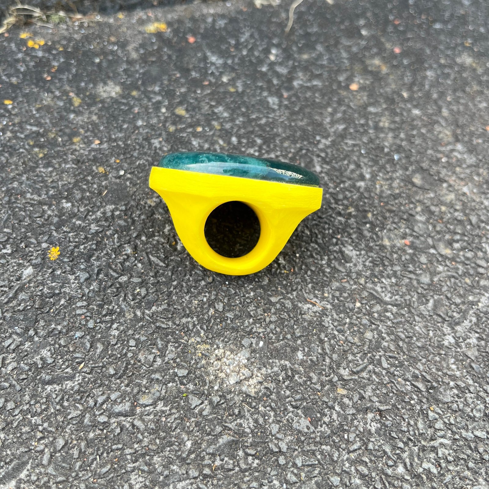 Lemon Yellow Ceramic Ring with Heliotrope (Bloodstone) – Statement Art Ring - Image 5