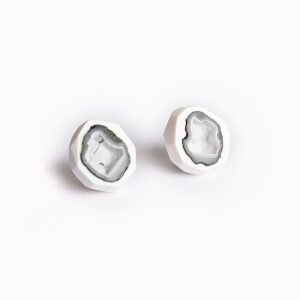 Handmade white Tabasco geode agate quartz ceramic stud earrings