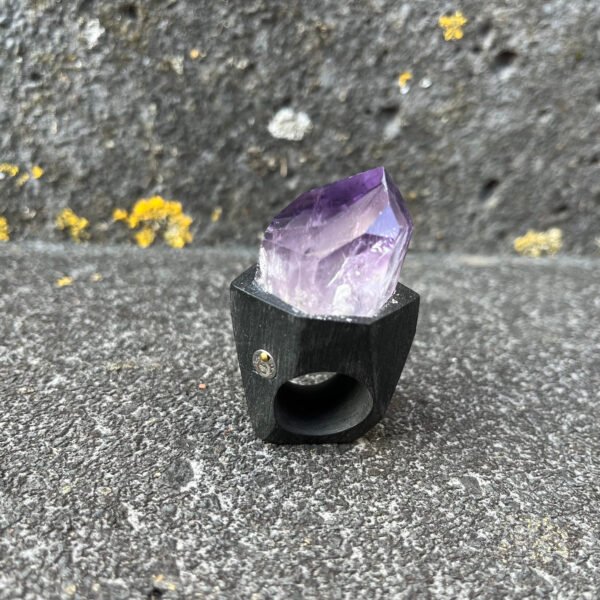 Amethyst Ring in Black Ceramic Band - Image 4