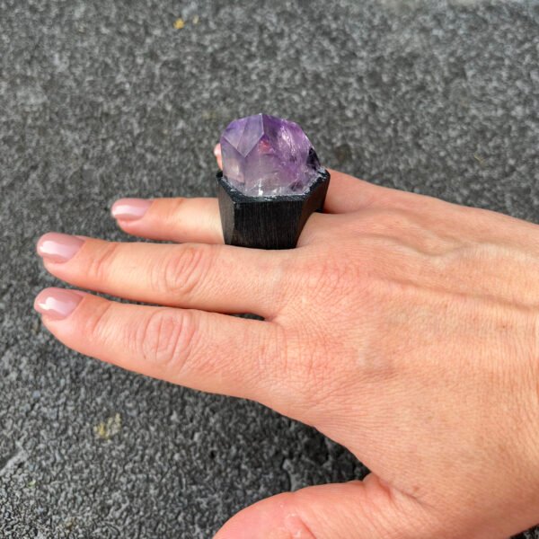 Amethyst Ring in Black Ceramic Band - Image 6
