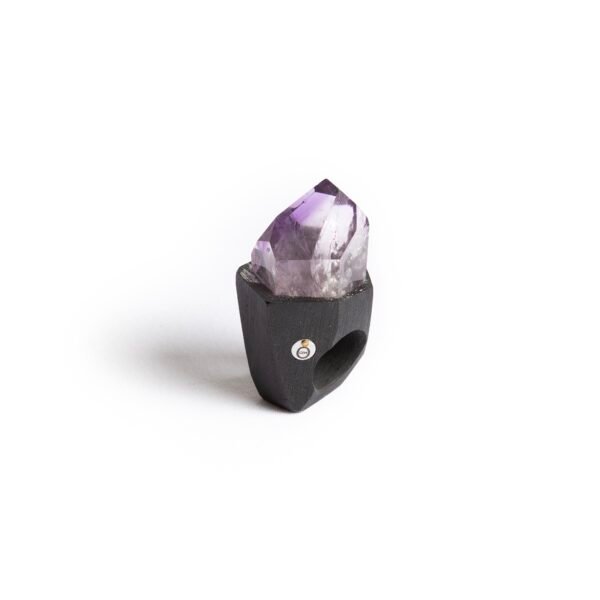 Amethyst Ring in Black Ceramic Band