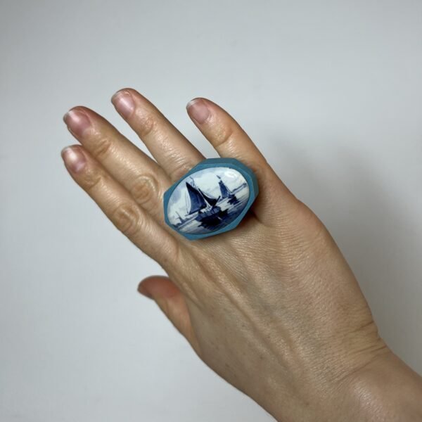 Antique Delft Blue Insert Ceramic Ring - Image 3