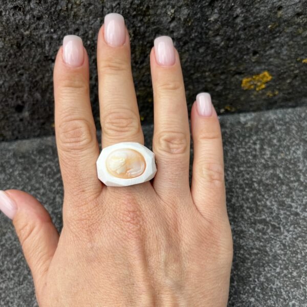 Antique Hand Carved Cameo In Modern Ring - Image 5