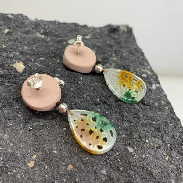 Beige Color Earrings With Hand Carved Quartz - Image 5