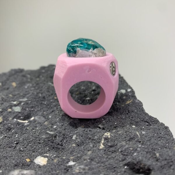 Blue Dioptase In Pink Color Ceramic Band Ring - Image 6