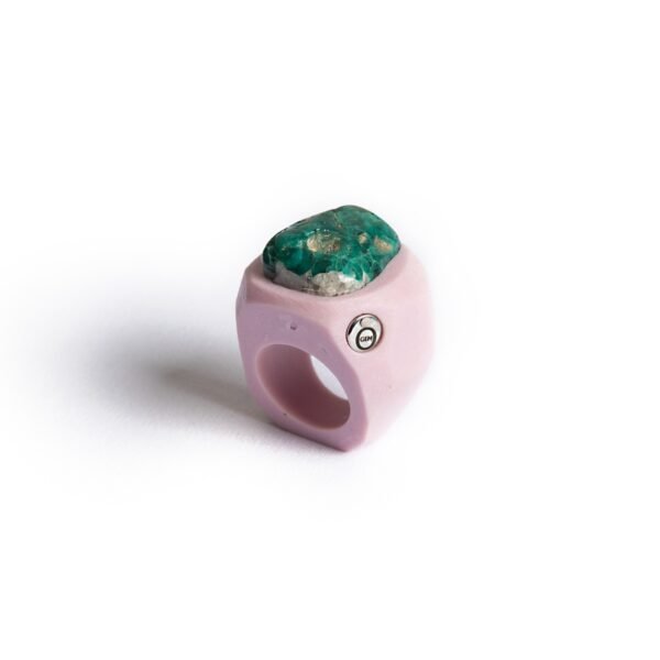 Blue Dioptase In Pink Color Ceramic Band Ring