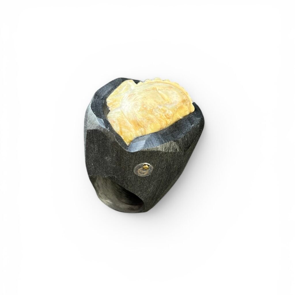 buddha head statement ring in black ceramic