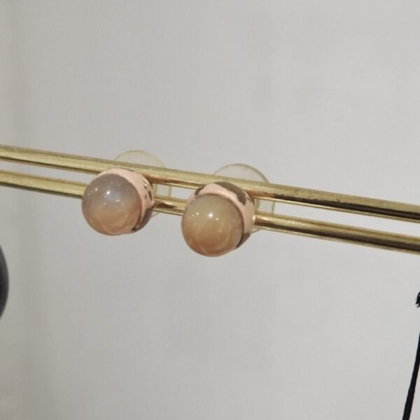 Chalcedony Stud Earrings With Gold Plating - Image 3