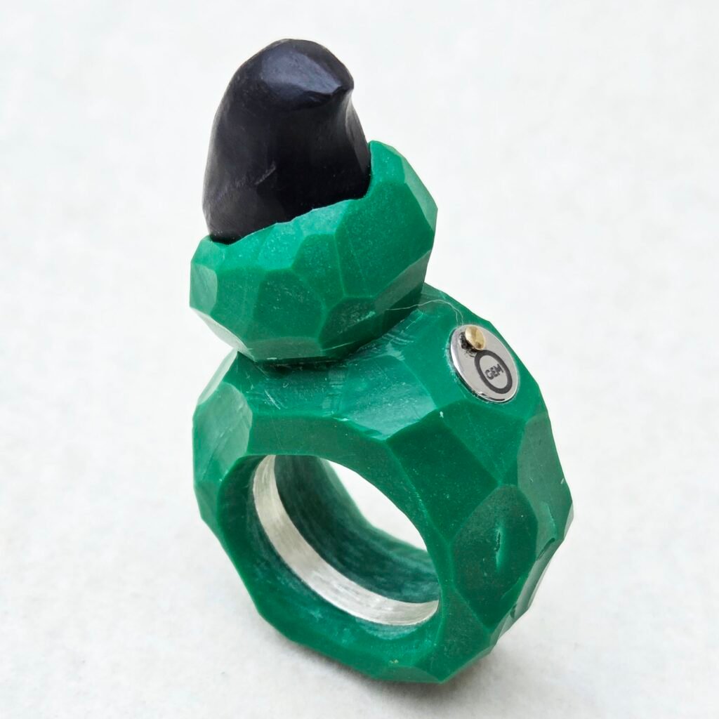 ceramic, silver and stabilized wood ring