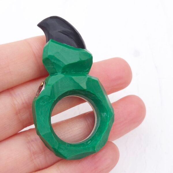 Emerald green clay ring with wooden bird detail