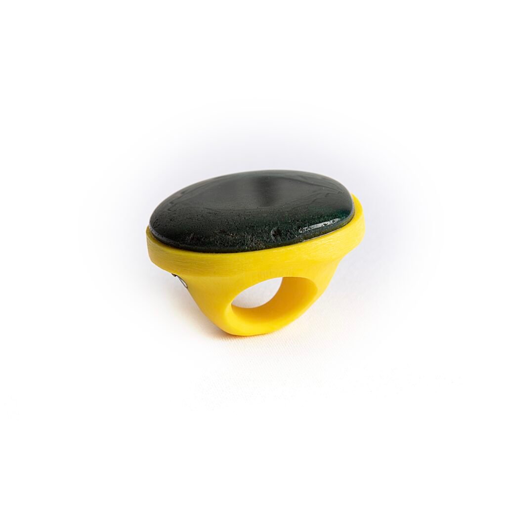 bloodstone statement ring yellow ceramic large gemstone