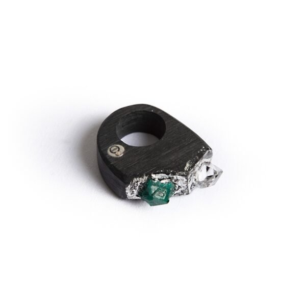 Herkimer Diamond & Dioptase Crystal Ring