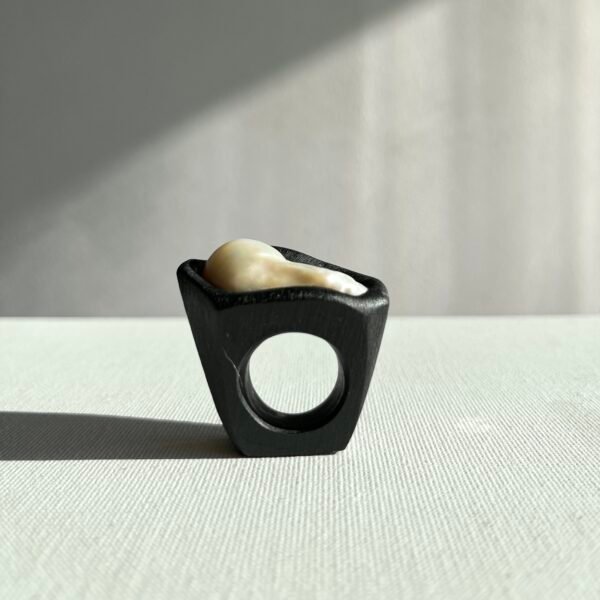 large white baroque pearl ring - straight view