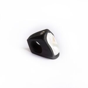 Large white baroque pearl ring set in black ceramic band – Moonlight Embrace by O’Gem