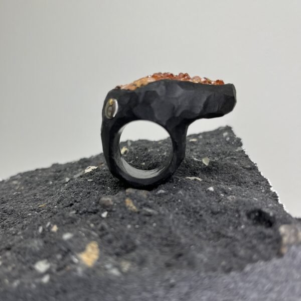 Long Bar Ceramic Band Ring With Genuine Vanadinite Gemstone - Image 4
