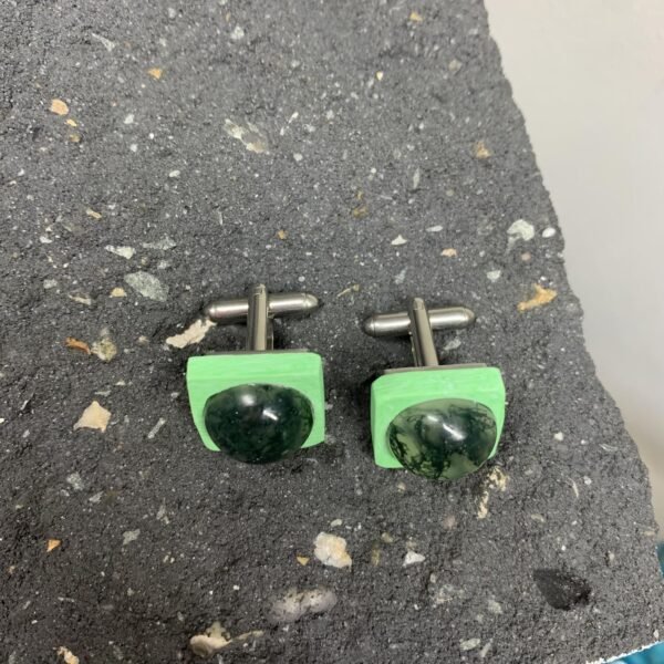 Moss Agate Square Cuff Links - Image 4