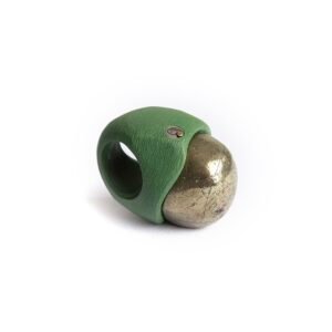 Dark green ceramic ring with polished pyrite gemstone statement design