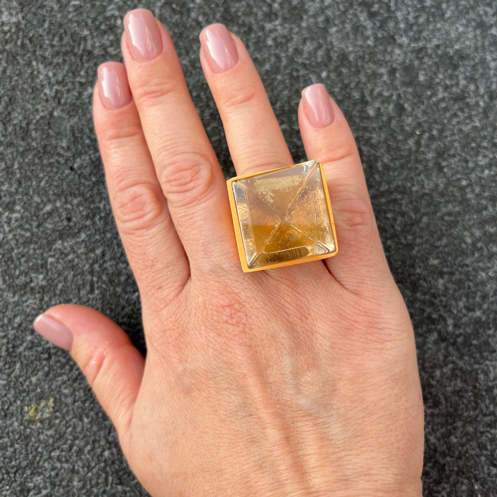 geometric statement ring with natural stone