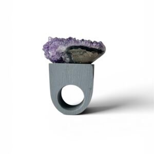 amethyst statement ring grey ceramic sculptural design