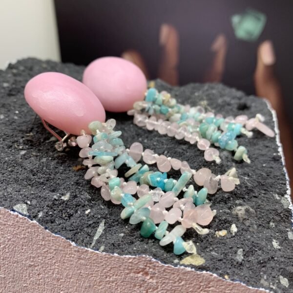 Rose Quartz & Amazonite Dangling Earrings - Image 3