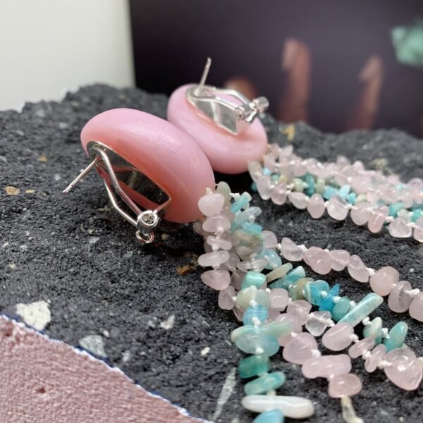 Rose Quartz & Amazonite Dangling Earrings - Image 4
