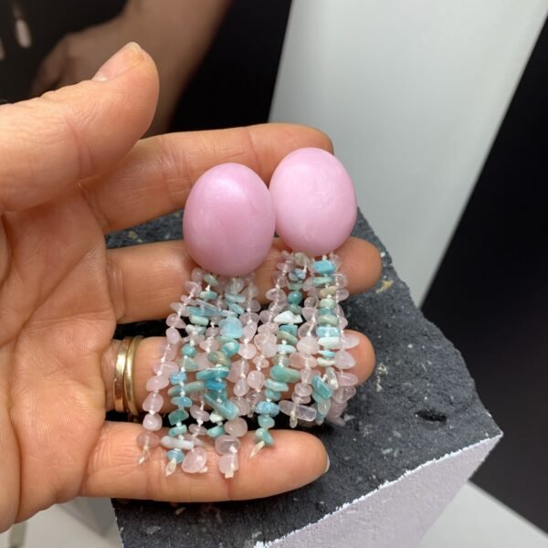 Rose Quartz & Amazonite Dangling Earrings - Image 5