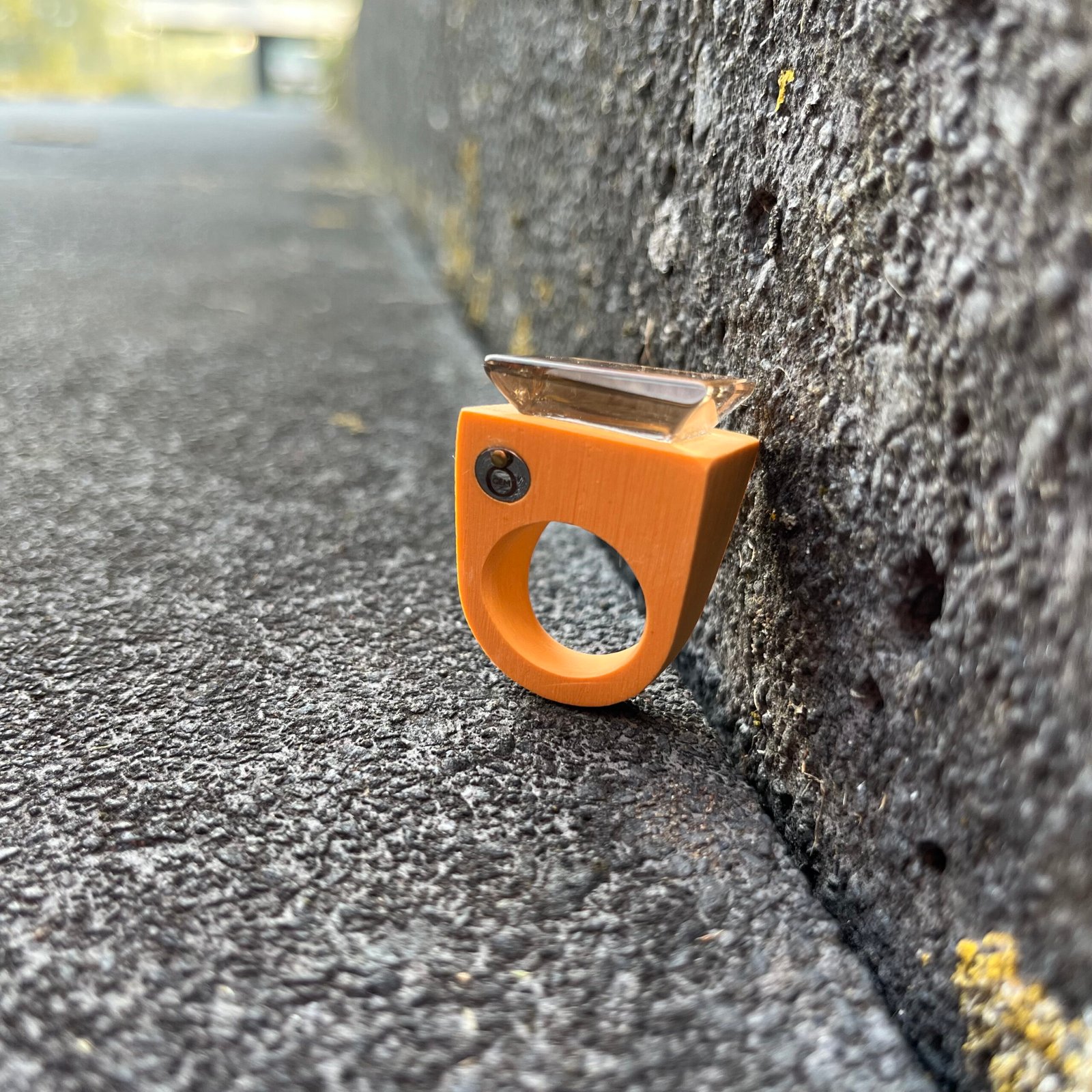 sculptural ceramic ring with natural smoky quartz crystal