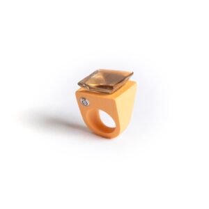 smoky quartz pyramid ring with gold leaf detail