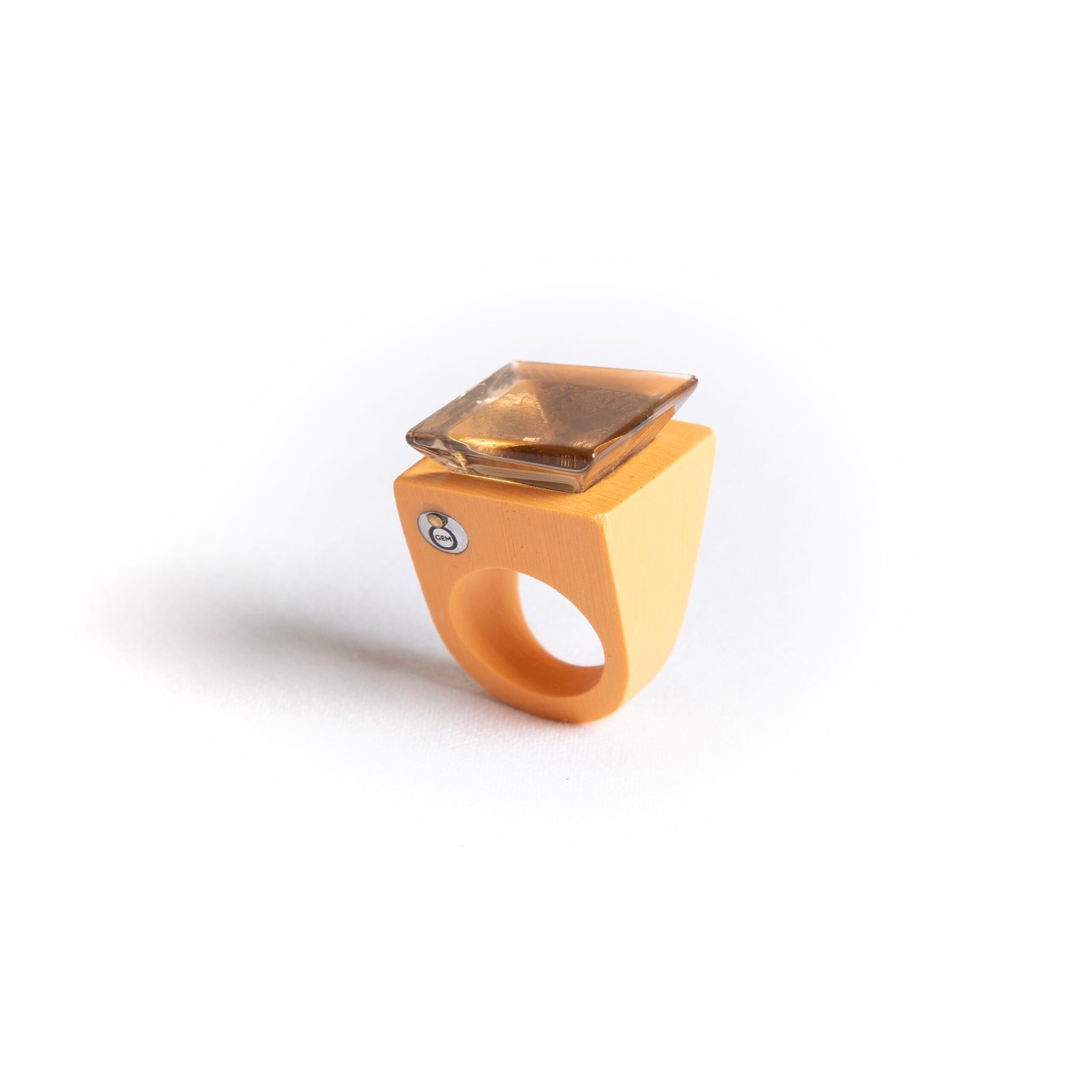 smoky quartz pyramid ring with gold leaf detail