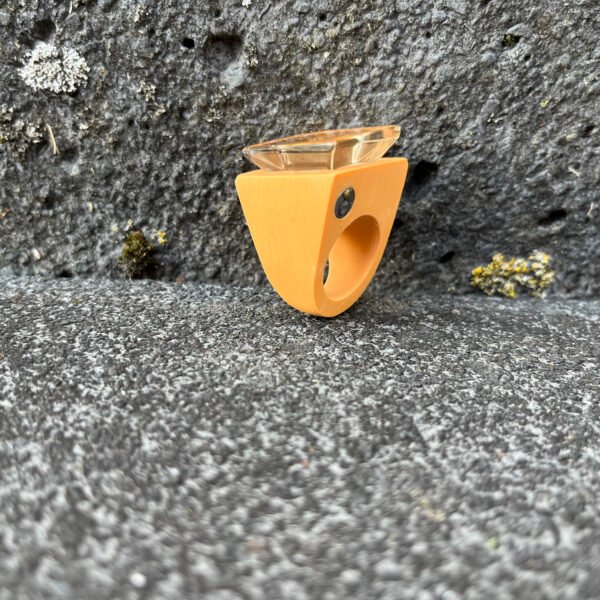 geometric smoky quartz statement ring in caramel ceramic