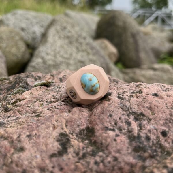 Turquoise And Beige Ceramic Band Ring - Image 3