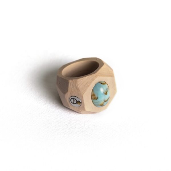 Turquoise And Beige Ceramic Band Ring