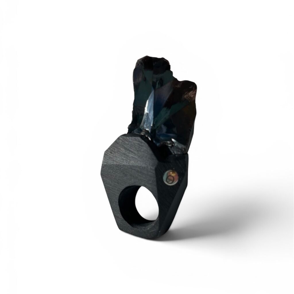 hematite statement ring in handcrafted ceramic